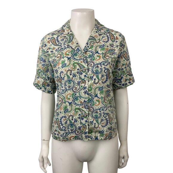 1960s Paisley Print Button Up Blouse Shirt Top / Women’s Small * - Picture 3 of 4